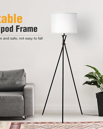 Modern Floor Lamps, 61" Tripod Floor Lamp, Mid Century Lamp with Simple Design, Lamps for Living Room, Bedroom, Office,Tall Standing Lamp with Rocker Swtich, Black White- without Bulb - LeafyLoom