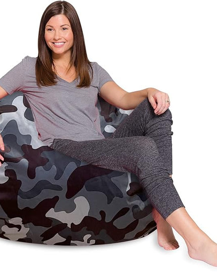 Posh Creations Bean Bag Chair for Kids, Teens, and Adults Includes Removable and Machine Washable Cover, Soft Nylon - Camo Dark and Black Gray, 48in - X-Large - LeafyLoom