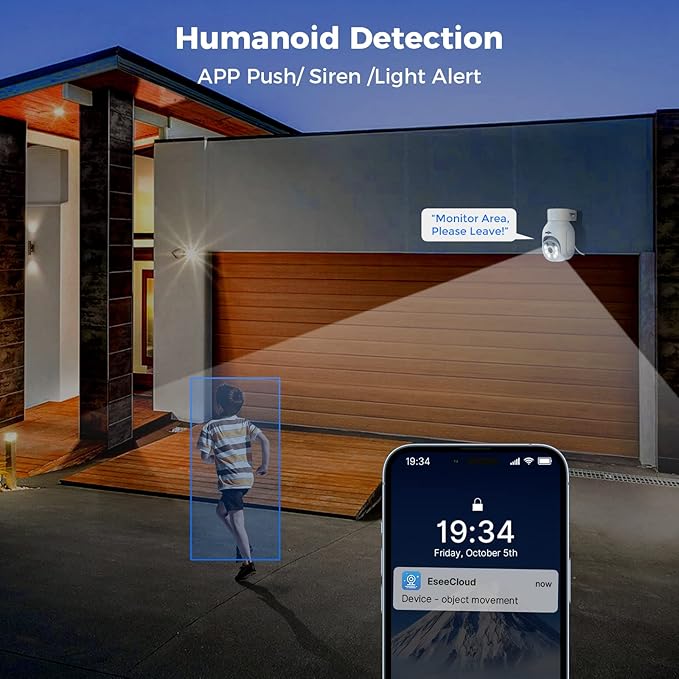 Hiseeu Wireless Camera Outdoor, 2.4G/5G 3MP WiFi Security Camera Color Night Vision, Pan&Tilt 360° View, Motion Detection, Siren/Motion/Light Alarm, IP66, Compatile NVR, No Monthly Fee Hiseeu