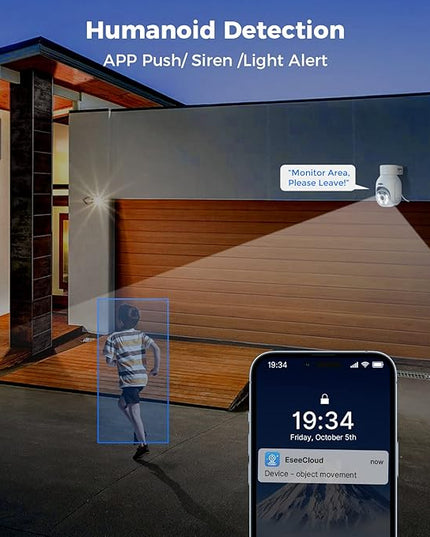 Hiseeu Security Camera Wireless Outdoor, 5MP Color Night Vision WiFi Surveillance Camera Pan/Tilt with Motion Detection/Siren/Light Alarm, 2-Way Audio, IP66 Weatherproof, No Monthly Fee, 2PCS Hiseeu
