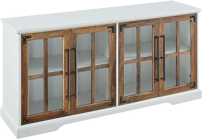 Walker Edison Modern Glass and Wood Universal TV Stand with 4 Door Storage For TV's up to 64" Flat Screen Living Room Storage Entertainment Center, 58 Inch, Rustic Oak - LeafyLoom