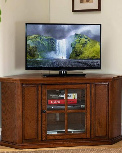Leick Home 83386 Corner TV Stand with Enclosed Storage For 65" TV's, Black - LeafyLoom