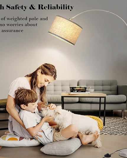 Arc Floor Lamp, Modern Floor Lamp for Living Room with Adjustable Head, Tall Pole Lamp with On/Off Pedal Switch, Over Couch Arched Tall Standing Light for Reading, Bedroom, Office (Silver) - LeafyLoom