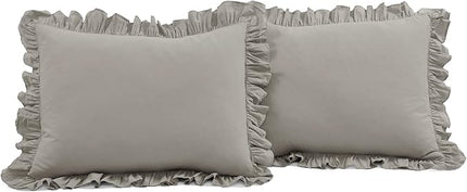 Lush Decor Reyna Ruffle 100% Cotton Duvet Cover Set - 3 Piece Cozy Ruffled Bedding Set - Timeless Elegance and Comfort - Full/ Queen, Gray - LeafyLoom