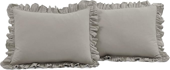 Lush Decor Reyna Ruffle 100% Cotton Duvet Cover Set - 3 Piece Cozy Ruffled Bedding Set - Timeless Elegance and Comfort - Full/ Queen, Gray - LeafyLoom