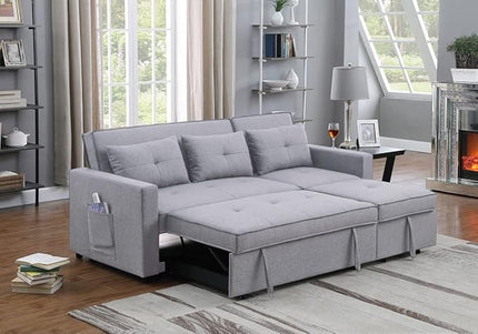 80'' L-Shape Convertible Sleeper Sectional Sofa with Pull-Out Recliner and Bed, Side Pocket, Linen Corner 3 Person Couch for Home Furniture, Living Room, Apartment, Dorm, Light Grey, 80" - LeafyLoom