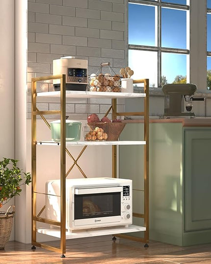 Bookshelf Organizer,3 Tiers Adjustable White Faux Marble Small Bookcase for Small Space,Industrial Wooden Storage Bookcase Display Rack and Storage Organizer for Living Room Home Office(Glod - LeafyLoom