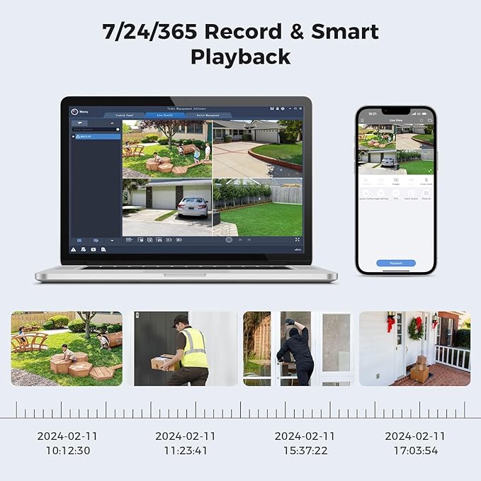 [4K HD + 330°Pan 90°Tilt] Hiseeu 4K PoE Security Camera System, CCTV Camera Security System w/4Pcs PoE PTZ Dome Cameras, Human/Vehicle Detect,2-Way Audio,Home Surveillance NVR Kit, 3TB HDD,7/24 Record Hiseeu