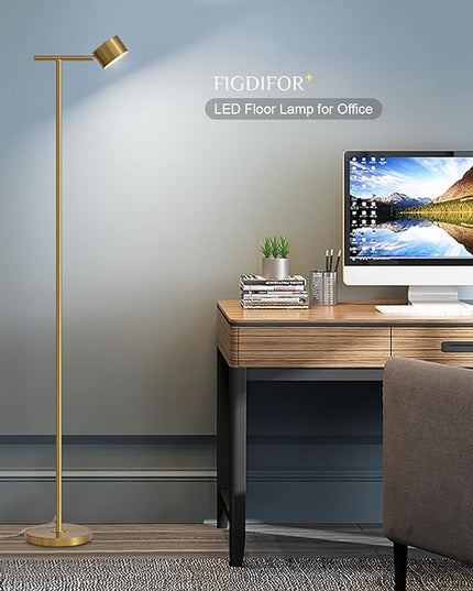 Floor Lamp for bedroom, 3 Color Temperatures Minimalist Floor Lamp with Flexible Lamp Cap, Modern Gold Floor Lamps for Living Room Bright, Simple Standing Lamp for Office Reading Working - LeafyLoom