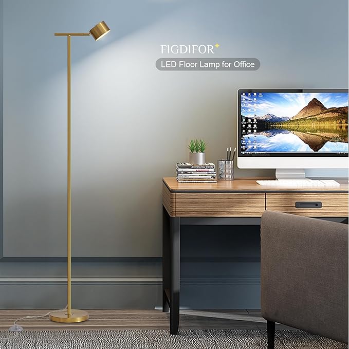 Floor Lamp for bedroom, 3 Color Temperatures Minimalist Floor Lamp with Flexible Lamp Cap, Modern Gold Floor Lamps for Living Room Bright, Simple Standing Lamp for Office Reading Working - LeafyLoom