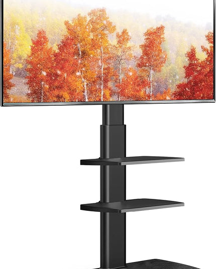 FITUEYES TV Stand for 32 39 40 43 49 50 55 60 65 70 Inch TVs Tall Floor TV Stands with Sturdy Wood Base Universal Corner Stand for Flat Panel Screen TVs Height Adjustable Shelves Black… - LeafyLoom