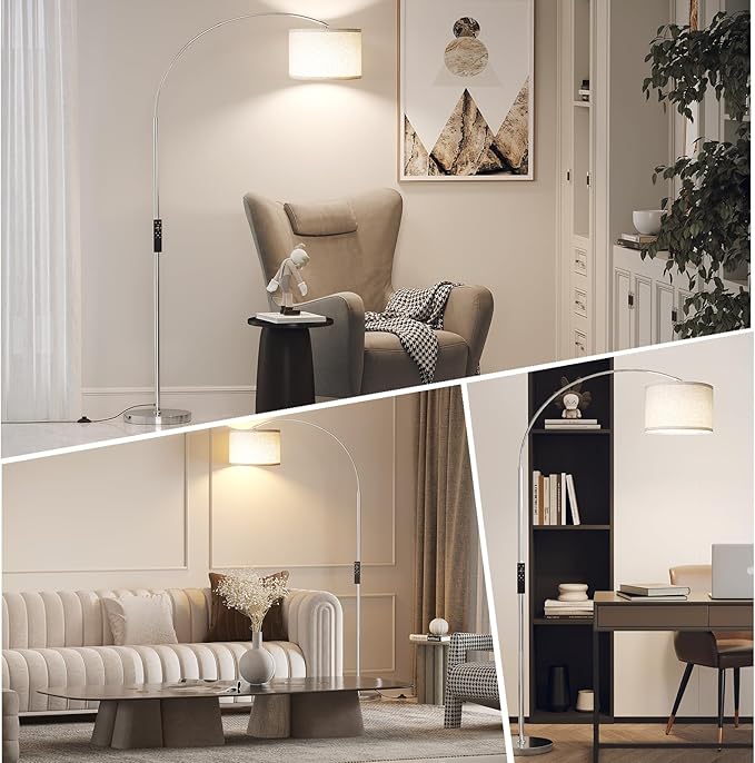 SUNMORY Arc Floor Lamp with Remote,Modern Floor Lamp with Stepless Dimmable Bulb,75″Height Tall Lamp for Living Room with Hanging Drum Shade and Weighted Base.Mid Century Standing Lamp for Bedroom. - LeafyLoom