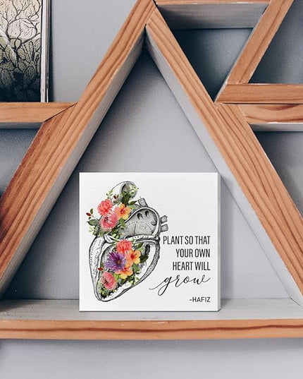 Home Office Desk Wooden Box Sign Decor, Plant So That Your Own Heart Will Grow, Inspirational Quotes Desk Decor Motivational Desk Decorations for Women Men Student Office Classroom School - LeafyLoom