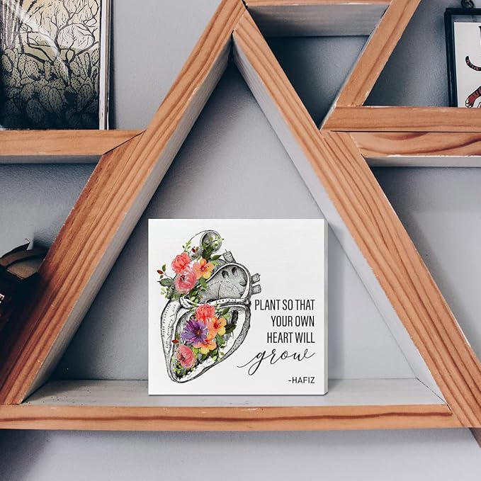 Home Office Desk Wooden Box Sign Decor, Plant So That Your Own Heart Will Grow, Inspirational Quotes Desk Decor Motivational Desk Decorations for Women Men Student Office Classroom School - LeafyLoom