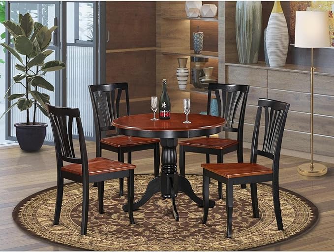 East West Furniture ANAV5-BLK-W 5 Piece Kitchen Set for 4 Includes a Round Room Table with Pedestal and 4 Dining Chairs, 36x36 Inch - LeafyLoom
