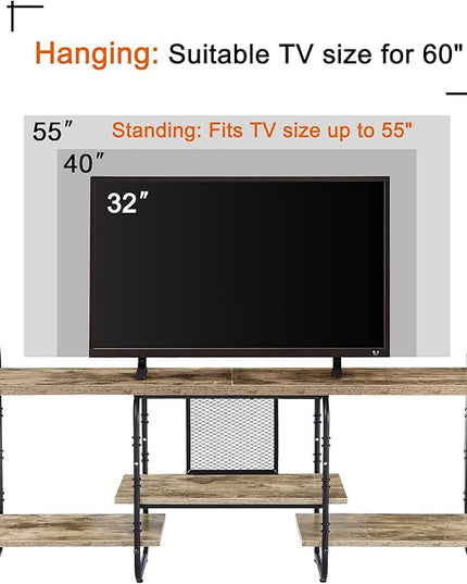 VECELO, Entertainment Center/Media Console Table with Adjustable Storage Shelves for Living Room/Bedroom, 55 inch TV Stand, Grey - LeafyLoom