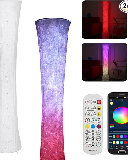 Floor Lamp, RGB Dimmable Color Changing LED Lamp with Alexa APP Remote Control, Morden Standing Lamp White Fabric Shade for Living Room Game Room Bedroom - LeafyLoom