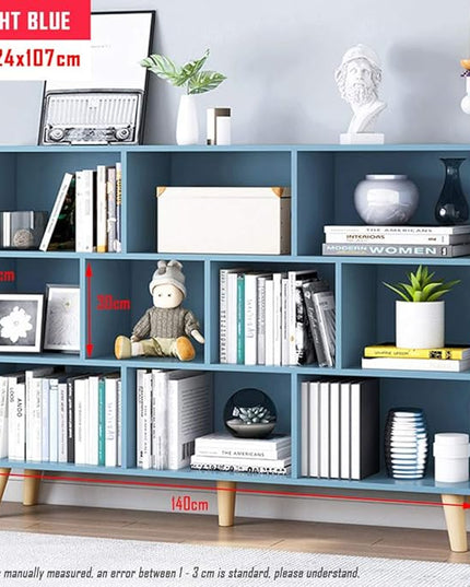 IOTXY Wooden Open Shelf Bookcase - 3-Tier Floor Standing Display Cabinet Rack with Legs, 10 Cubes Bookshelf, Bright Blue - LeafyLoom
