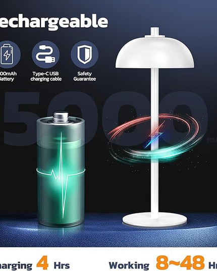 2 Pack Cordless Table Lamp, 5000mAh Portable Rechargeable Table Lamp, 3 Color Modes Stepless Dimming Table Light with Memory Function, for Dinner, Patio, Home, Restaurant.(White) - LeafyLoom