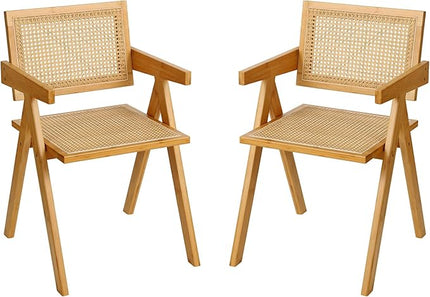 Rattan Dining Chairs Set of 2, Modern Mid Century Accent Chairs, Comfy Armchairs, Outdoor Rattan Chairs with Armrest for Bedroom Living Room Reading Room Dining Kitchen - LeafyLoom