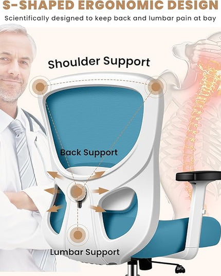 Office Chair Ergonomic Desk Chair with Adjustable Lumbar Support, Swivel Comfy Computer Chair Heavy Duty Executive Chair for Home Office - LeafyLoom