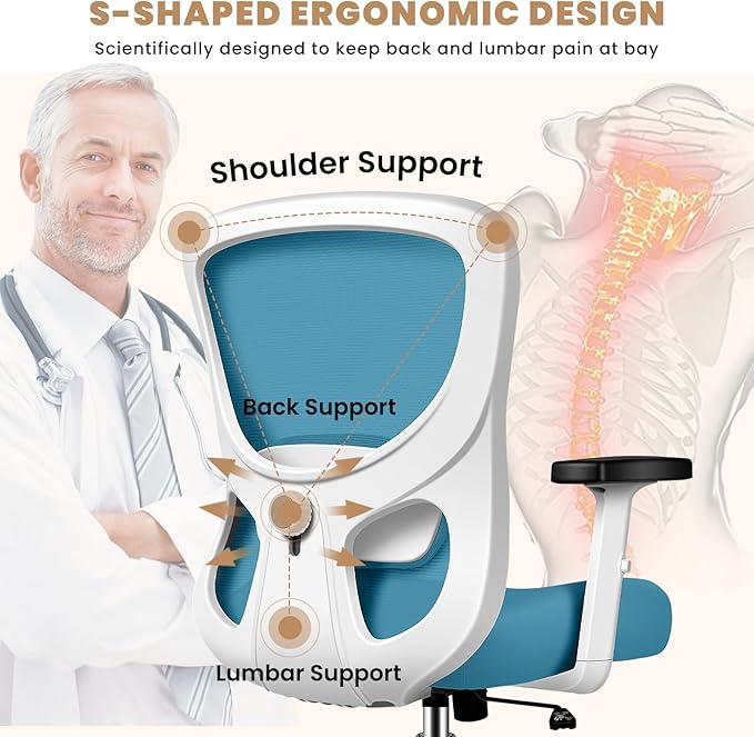 Office Chair Ergonomic Desk Chair with Adjustable Lumbar Support, Swivel Comfy Computer Chair Heavy Duty Executive Chair for Home Office - LeafyLoom