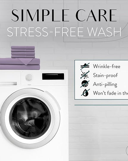 Danjor Linens King Size Sheets Set - 6 Piece Set Including 4 Pillowcases - Deep Pockets - Breathable, Soft Bed Sheets - Wrinkle Free - Machine Washable - Lavender King Bed Sheets - 6 pc - LeafyLoom