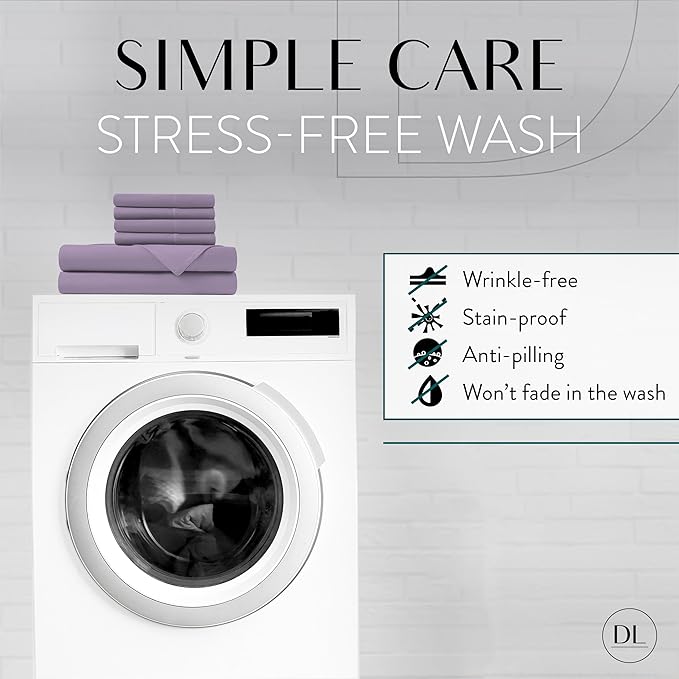 Danjor Linens King Size Sheets Set - 6 Piece Set Including 4 Pillowcases - Deep Pockets - Breathable, Soft Bed Sheets - Wrinkle Free - Machine Washable - Lavender King Bed Sheets - 6 pc - LeafyLoom