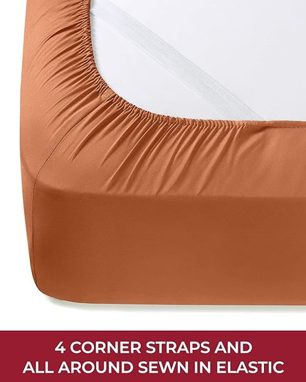 Mellanni RV Short Queen Sheets - 4 PC Iconic Collection Bedding Sheets & Pillowcases - Hotel Luxury, Extra Soft, Cooling Bed Sheets - Deep Pocket up to 10 inch (RV/Short Queen, Terracotta) - LeafyLoom