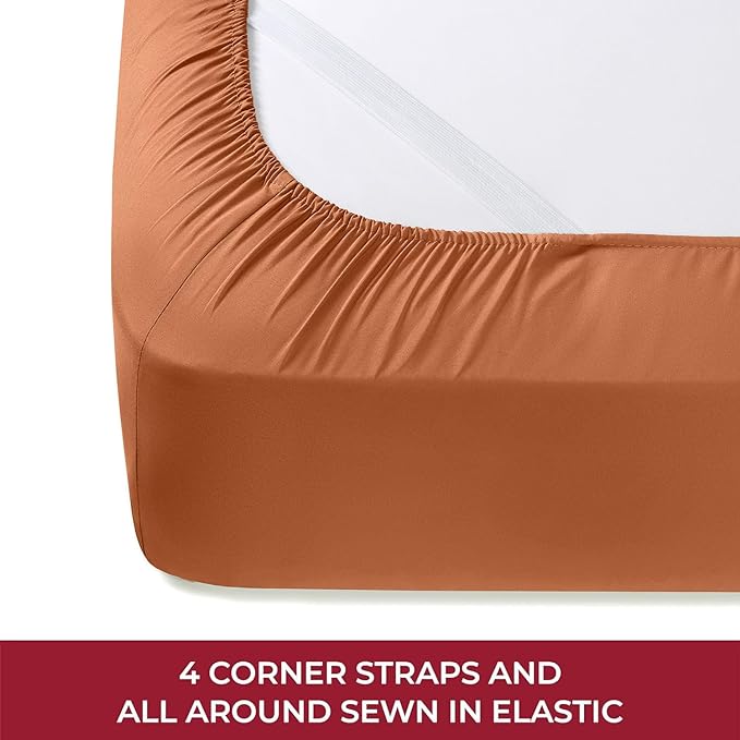 Mellanni RV Short Queen Sheets - 4 PC Iconic Collection Bedding Sheets & Pillowcases - Hotel Luxury, Extra Soft, Cooling Bed Sheets - Deep Pocket up to 10 inch (RV/Short Queen, Terracotta) - LeafyLoom