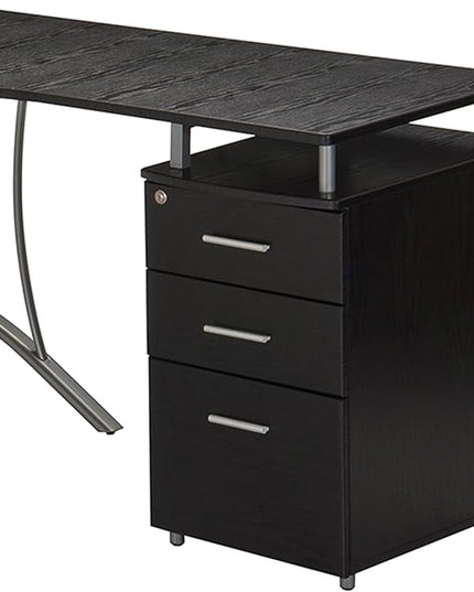 Techni Mobili Modern Computer File Cabinet and Storage L-Shaped Desk, Espresso - LeafyLoom