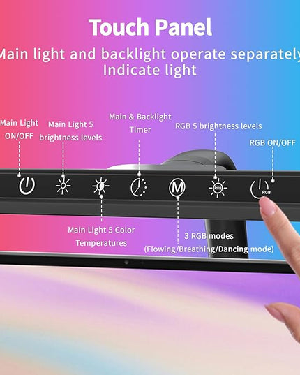 2-in-1 Desk Lamp with RGB Backlight,Architect Desk Lamps for Home Office,24W Tall Desk Lamp with Clamp,60"Timer,25 Lighting Modes,Eye Protection Swing Arm Lamp for Home/Office/Gaming/Study - LeafyLoom