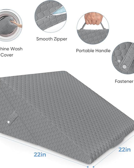 Forias Wedge Pillow for Sleeping 9 &12 Inch Adjustable Bed Wedge Pillow for After Surgery Foldable Memory Foam Triangle Pillow Wedge for Acid Reflux Snoring Post Surgery Back Leg Knee Pain - Gray - LeafyLoom