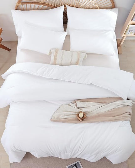 Queen Comforter Set White Comforter Boho Solid Color Bedding Comforter Set for All Season Soft lightweight Microfiber 3PCS Reversible Comforter Set (1 Comforter, 2 Pillowcases) - LeafyLoom