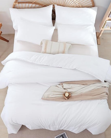 Full Size Comforter White Modern 3PCS Microfiber Full Size Comforter Sets for All Season Comforter for Men, Women and Girls Soft Lightweight Bed Comforter Set - LeafyLoom