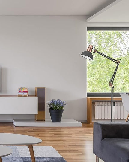 LEPOWER Metal Floor Lamp, Adjustable Architect Swing Arm Standing Lamp with Heavy Duty Base, Eye-Caring Reading/Drawing Lamp with On/Off Switch for Living Room, Bedroom, Office Sand Black - LeafyLoom