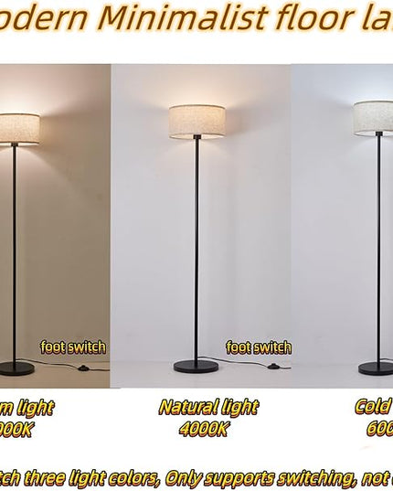 Modern Simple Floor Lamp Design with White Shade, Foot Pedal Switch, Minimalism floor Lamp for Living Room Bedroom Office Dining Room Kitchen, Black Pole Lamp (with Bulb) - LeafyLoom