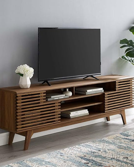 Modway Render 71" Mid-Century Modern Low Profile Media Console TV Stand, 71 Inch, Walnut - LeafyLoom