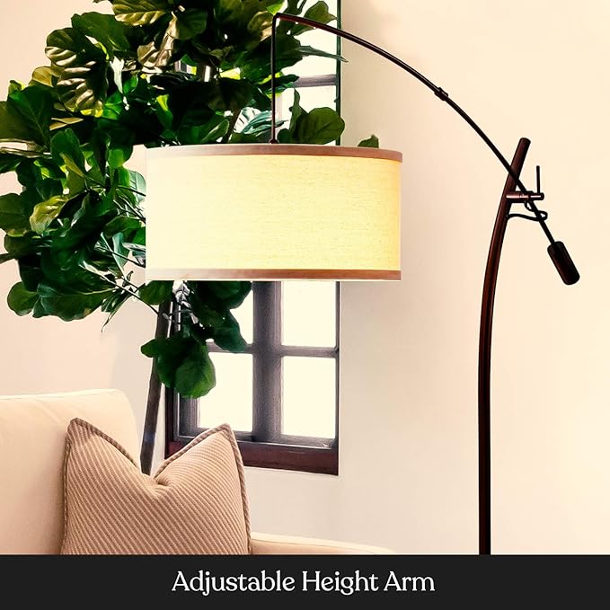 Brightech Grayson LED Floor Lamp, Modern Arc Lamp for Office & Living Room, Tall Lamp with Adjustable Arm, Standing Lamp in Industrial Style for Bedroom Reading - Bronze - LeafyLoom