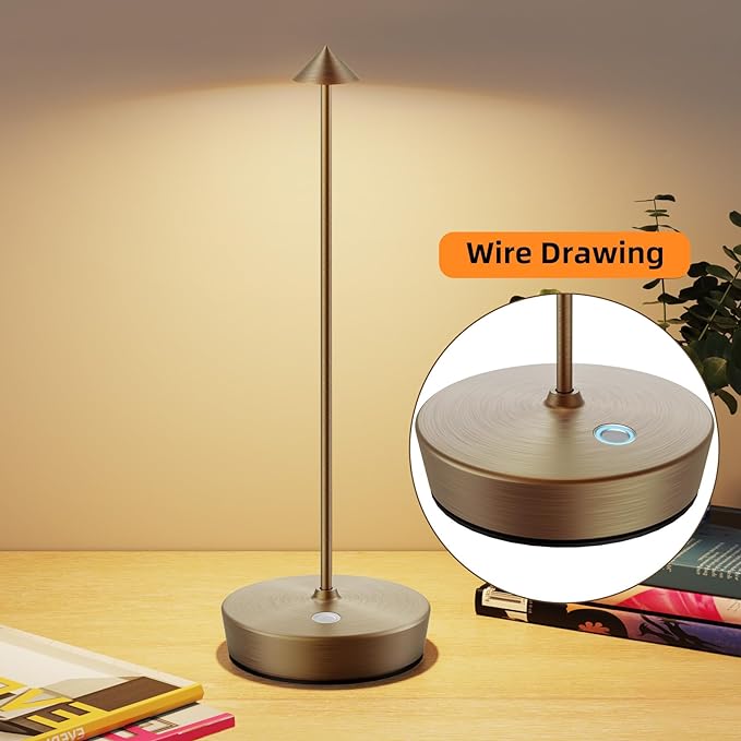 Cordless Rechargeable Table Lamp-Protable 6000mAh Battery Operated-Outdoor Waterproof Table Light-LED Touch Dimmable Desk Lamps-Patio Dining Restaurant Home Living Room Bronze - LeafyLoom