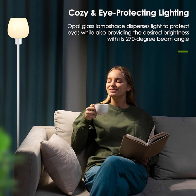 Floor Lamps for Living Room with 3 Color Temps, LED Standing Lamp with White Opal Glass Lampshade, Minimalist Tall Lamp with Foot Switch, Pole Lamp for Office Bedroom Dining Room, 9W LED Bulb Included - LeafyLoom