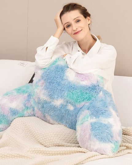 Cozy Fur Backrest Pillow with Arms, 30x17x17 Inch, Premium Filling, Great Back Support Reading Pillow for Kids, Teens & Students, Well Made Bed Pillows for Sitting Up in Bed, Nice Gift - LeafyLoom