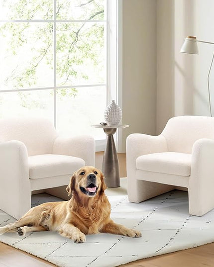 COLAMY Sherpa Accent Chair Set of 2, Living Room Chair, Comfy Accent Armchair with Back, Modern Accent Leisure Chair for Living Room Bedroom, Cream - LeafyLoom