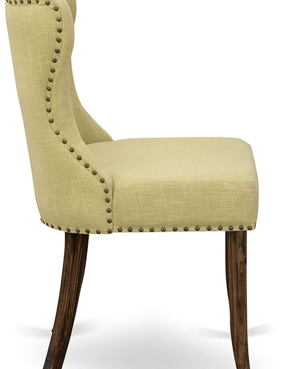 East West Furniture SIP7T37 Sion Modern Parson Dining Button Tufted Nailhead Trim Limelight Linen Fabric Upholstered Chairs, Set of 2, Jacobean - LeafyLoom