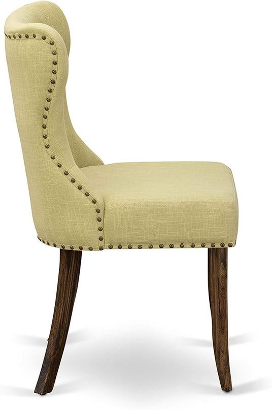 East West Furniture SIP7T37 Sion Modern Parson Dining Button Tufted Nailhead Trim Limelight Linen Fabric Upholstered Chairs, Set of 2, Jacobean - LeafyLoom