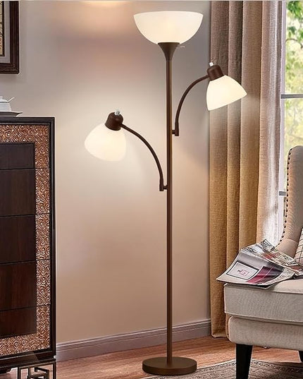 Luvkczc Torchiere Floor Lamps for Living Room with 2 Reading Lamps, Modern Tall Standing Lamps, Industrial Bright Floor Lamp for Bedroom, Office, Dresser, 3 LED Bulbs Included - LeafyLoom