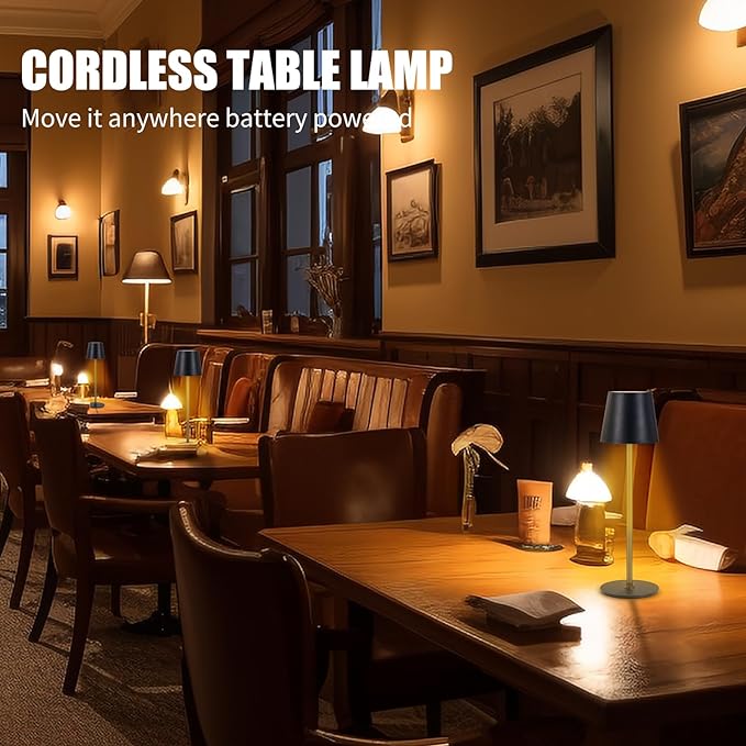 Cordless Table Lamps USB Rechargeable Lamp Simplicity Desk Lamp Built-in 4600 mAh Battery LED Battery Operated lamp with Touch Control Table lamp - Bedroom/Desk/Reading/Patio(2Pcs-Black) - LeafyLoom