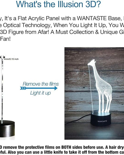 Giraffe 3D Lamp Gifts for Boys Girls Room, Night Light Toys Bedside Decor Gifts for Kids Baby, 7 Colors Changing Nightlight with Smart Control - LeafyLoom