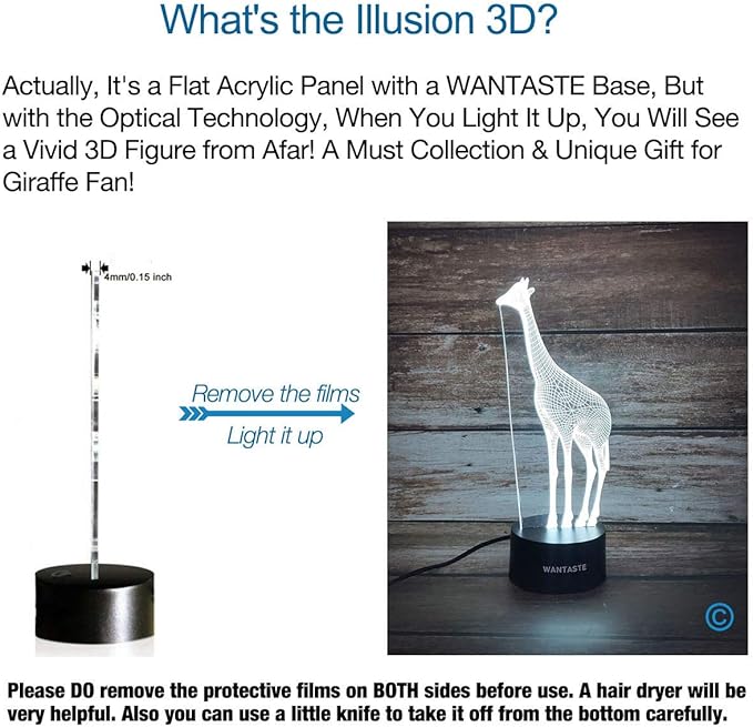 Giraffe 3D Lamp Gifts for Boys Girls Room, Night Light Toys Bedside Decor Gifts for Kids Baby, 7 Colors Changing Nightlight with Smart Control - LeafyLoom