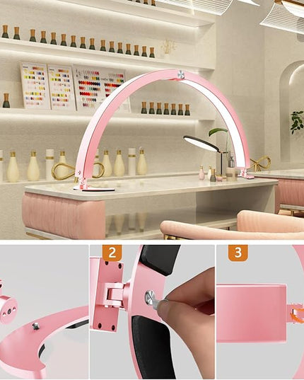 yAyusi Half Moon Light for Nail Desk with Phone Holder, 29In 40W Nail Tech Light, Nail Table Lamp with Wire Controller & Remote, 7 Color Modes, 10 Brightness for Beauty/Eyelashes/Tattoos - LeafyLoom